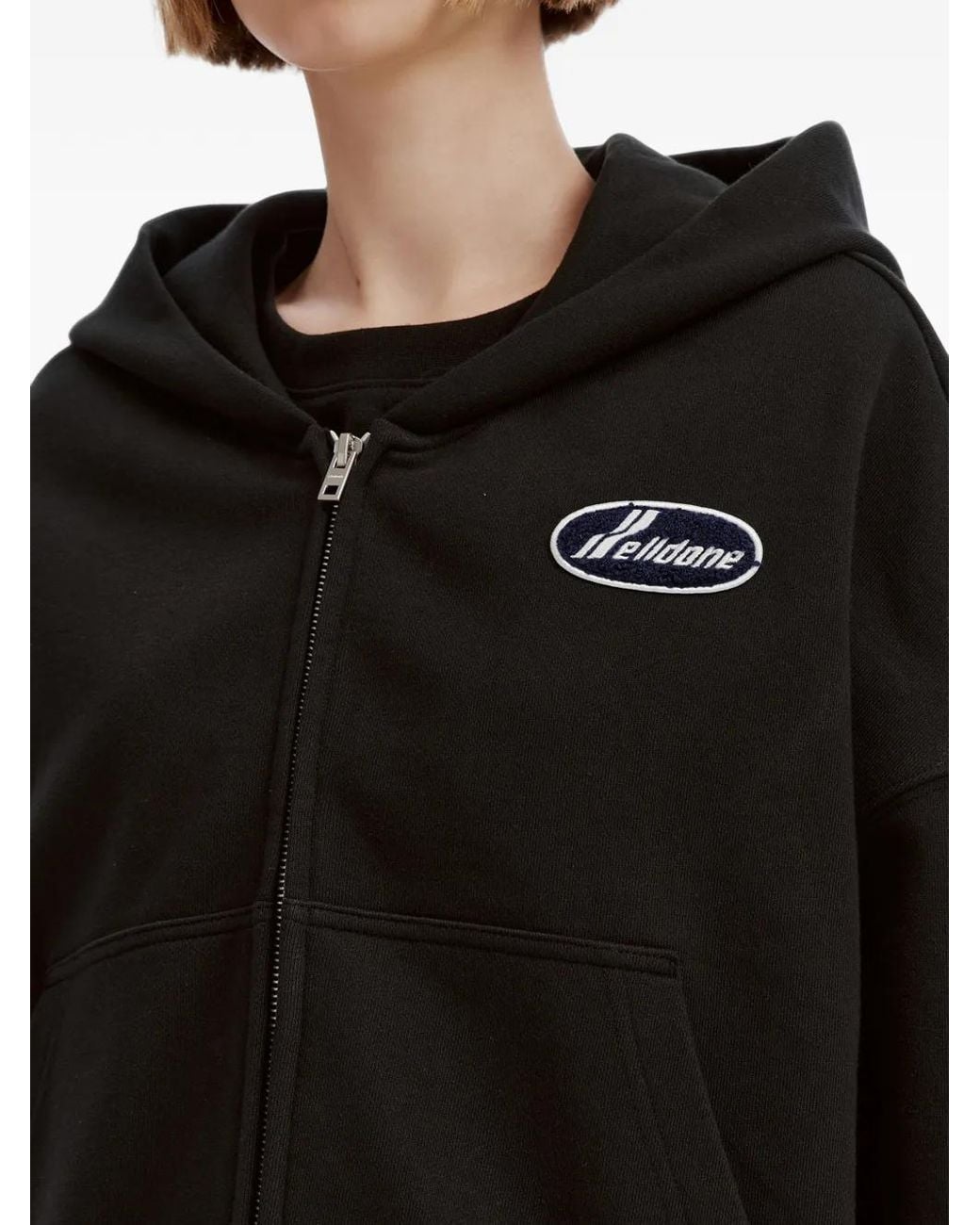 we11done Black Logo-Patch Zip-Up Hoodie