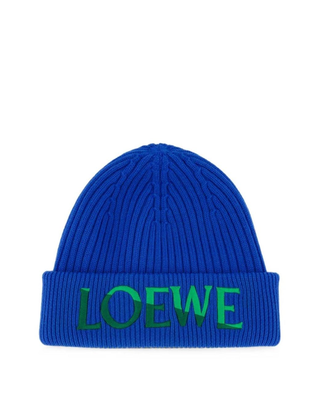 Loewe Blue Logo-Embroidered Ribbed-Knit Beanie Hat