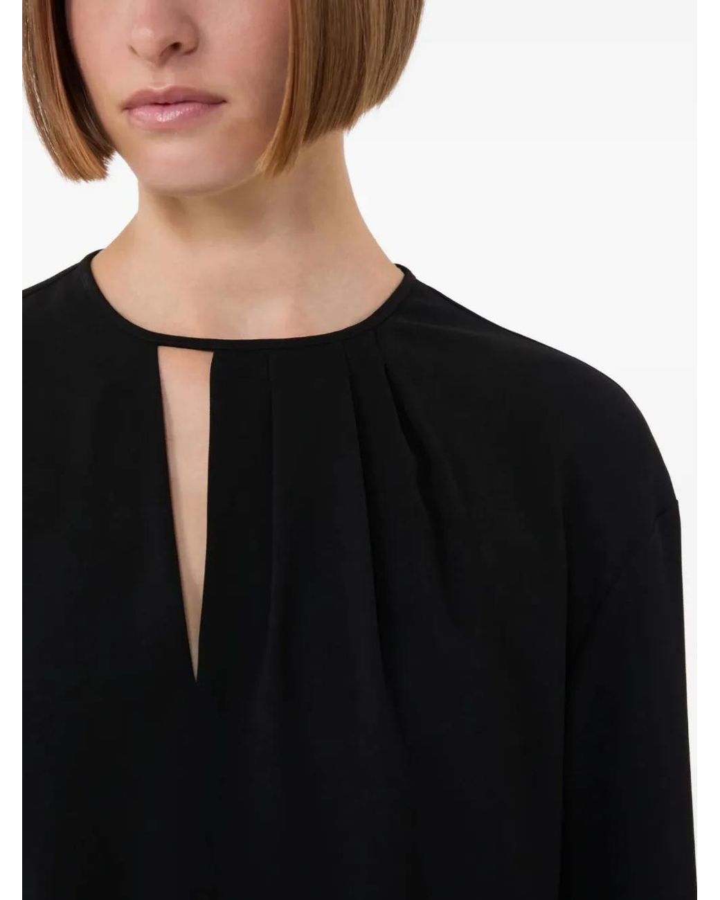 Max Mara Black Pleated Keyhole Blouse