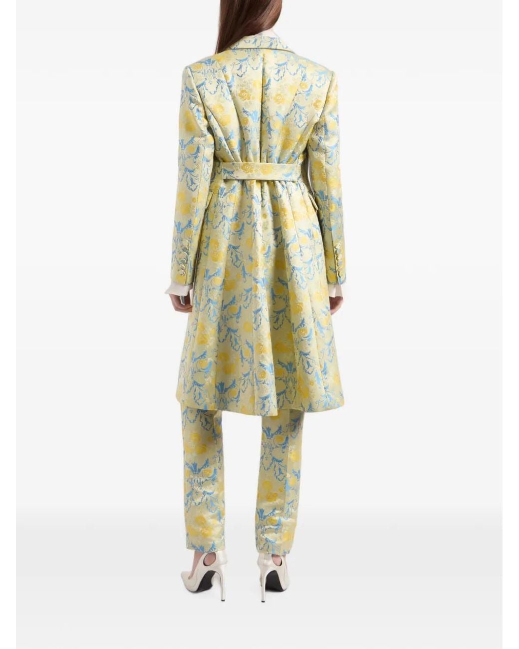 Nina Ricci White Flower-Jacquard Double-Breasted Coat