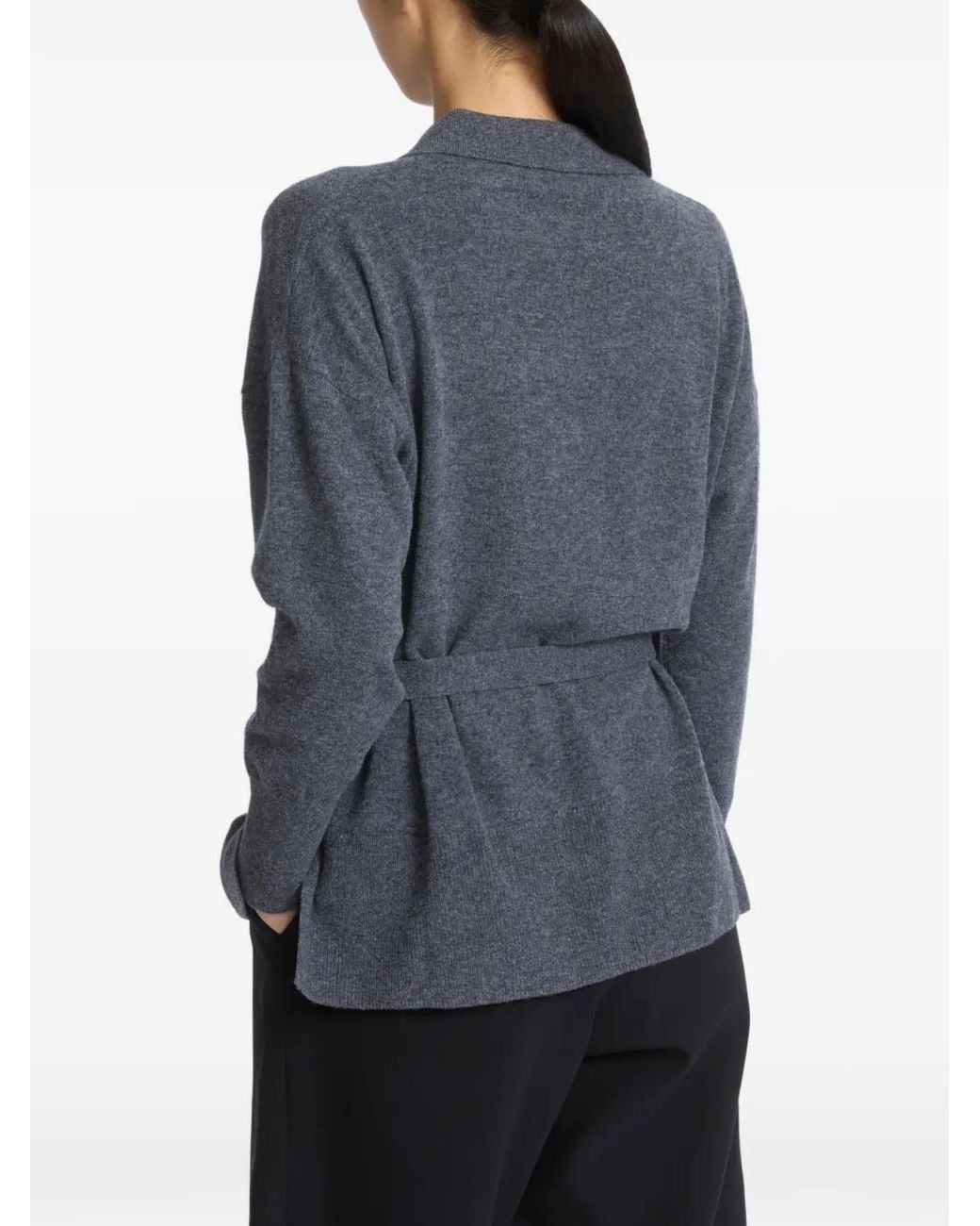 Yves Salomon Gray Belted Knit Sweater