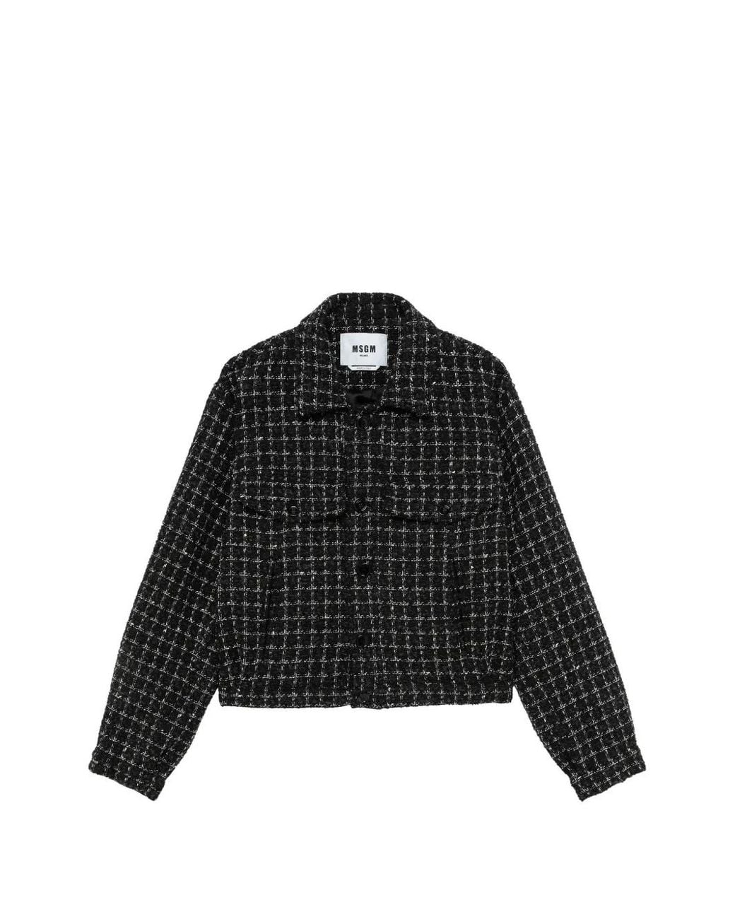 MSGM Black Check-Pattern Tweed Jacket for men