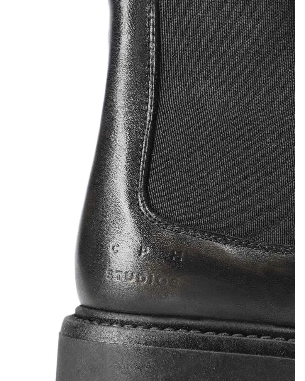 COPENHAGEN Black Leather Chunky-Sole Ankle-High Chelsea Boots