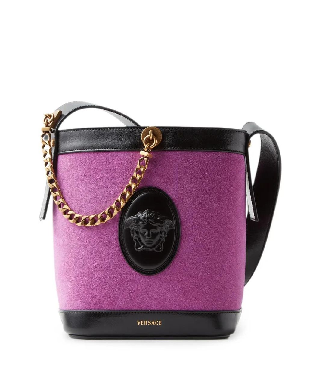 Versace Pink Pivot Mini Suede Bucket Bag