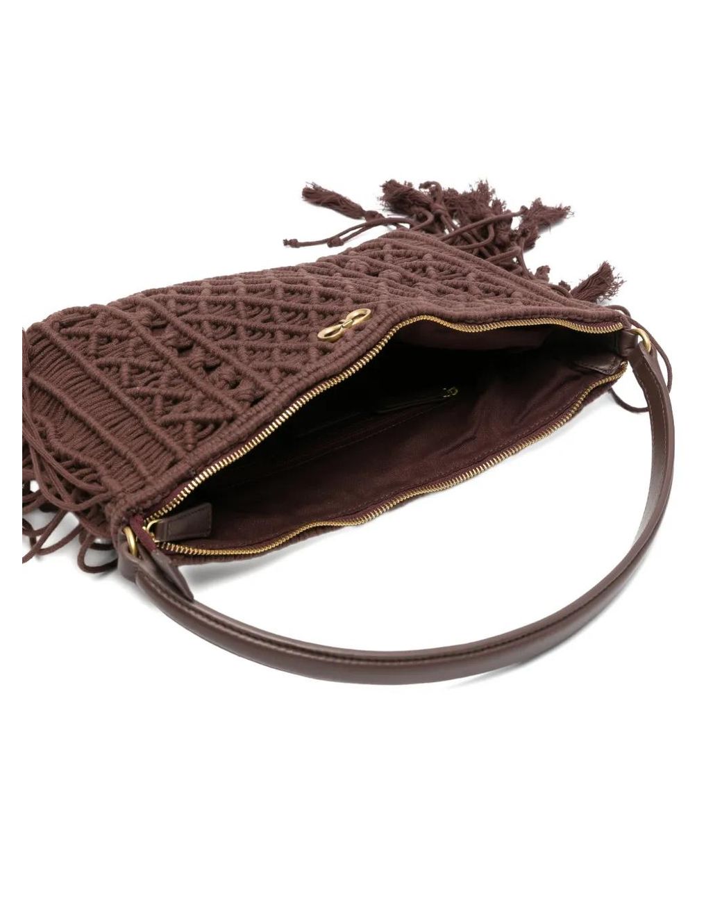 Twinset Brown Crochet Bag With Fringes