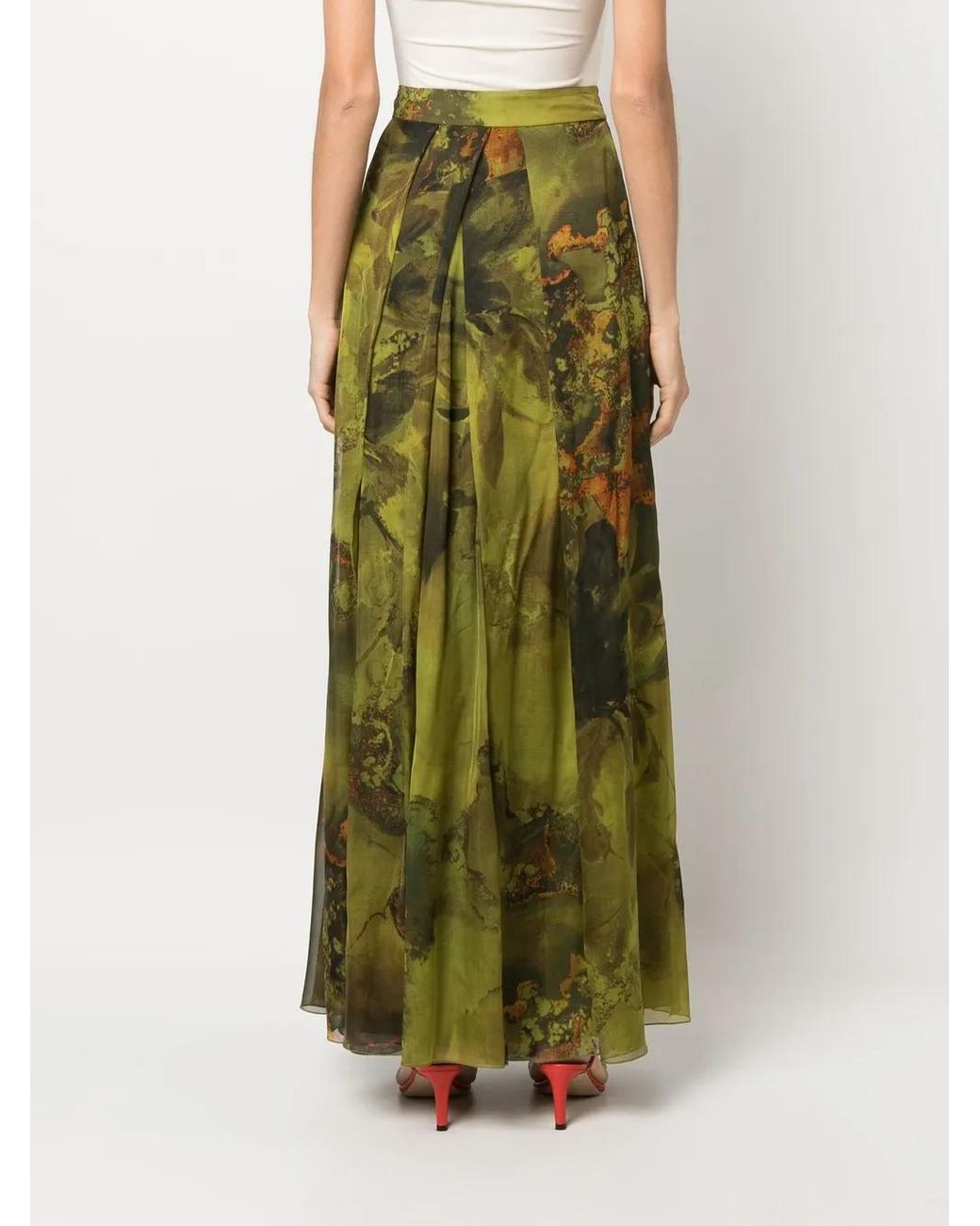 Alberta Ferretti Green Graphic-Print Skirt