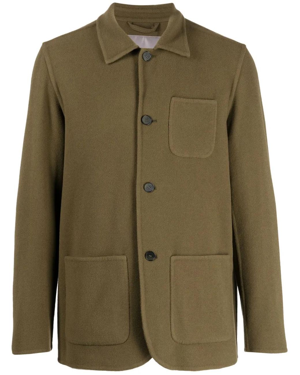 Herno Green Button-Up Virgin Wool Blend Cardigan for men