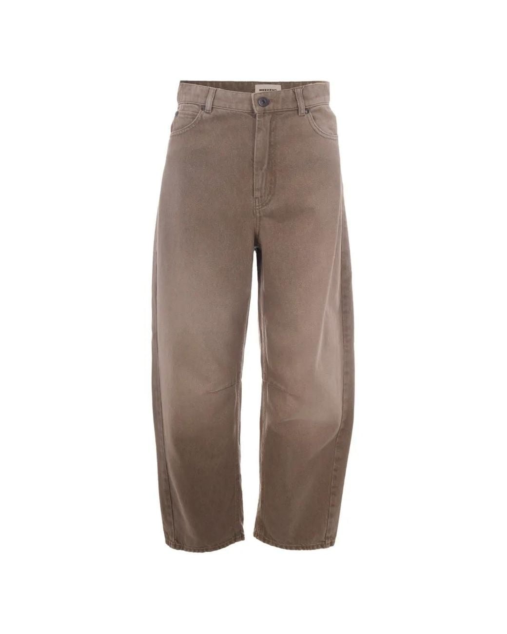Weekend by Maxmara Brown Logo-Patch Barrel-Leg Jeans