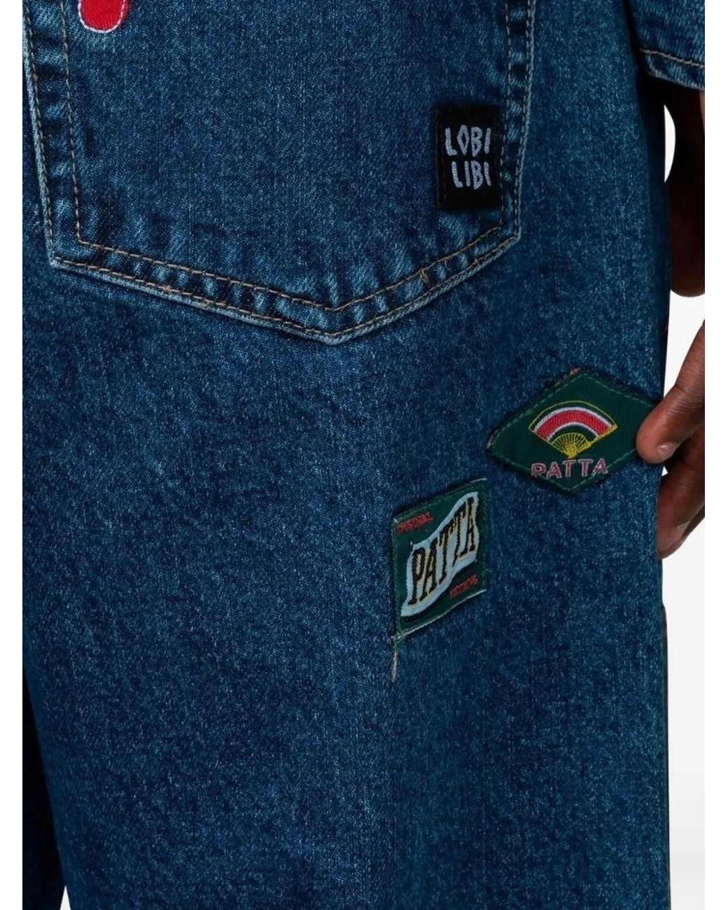 PATTA Blue Patchwork Labelled Trousers for men