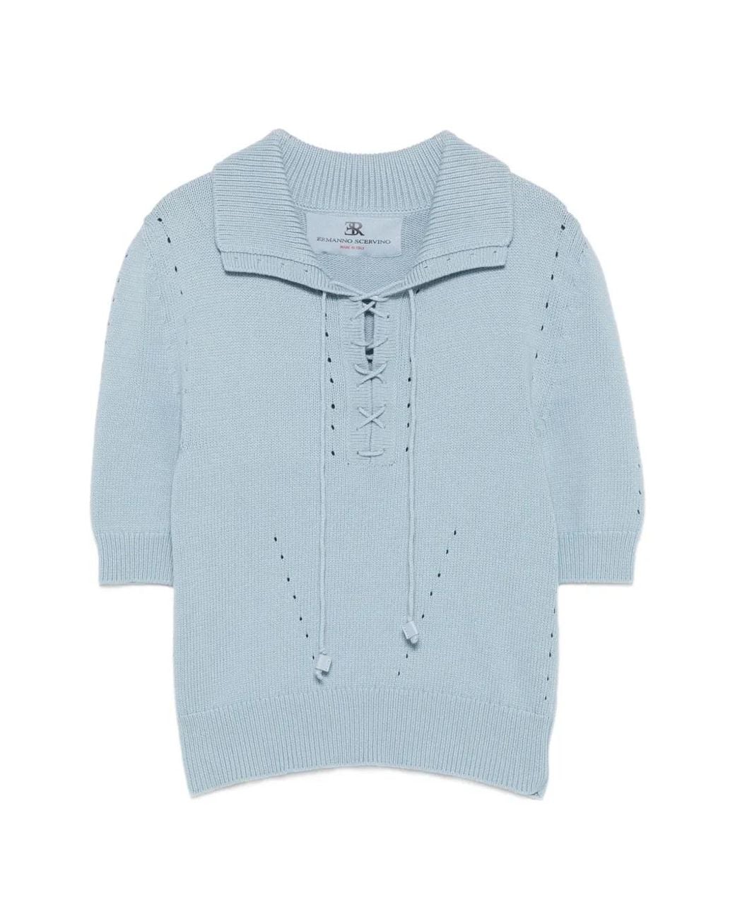 Ermanno Scervino Blue Lace-Up Short-Sleeve T-Shirt