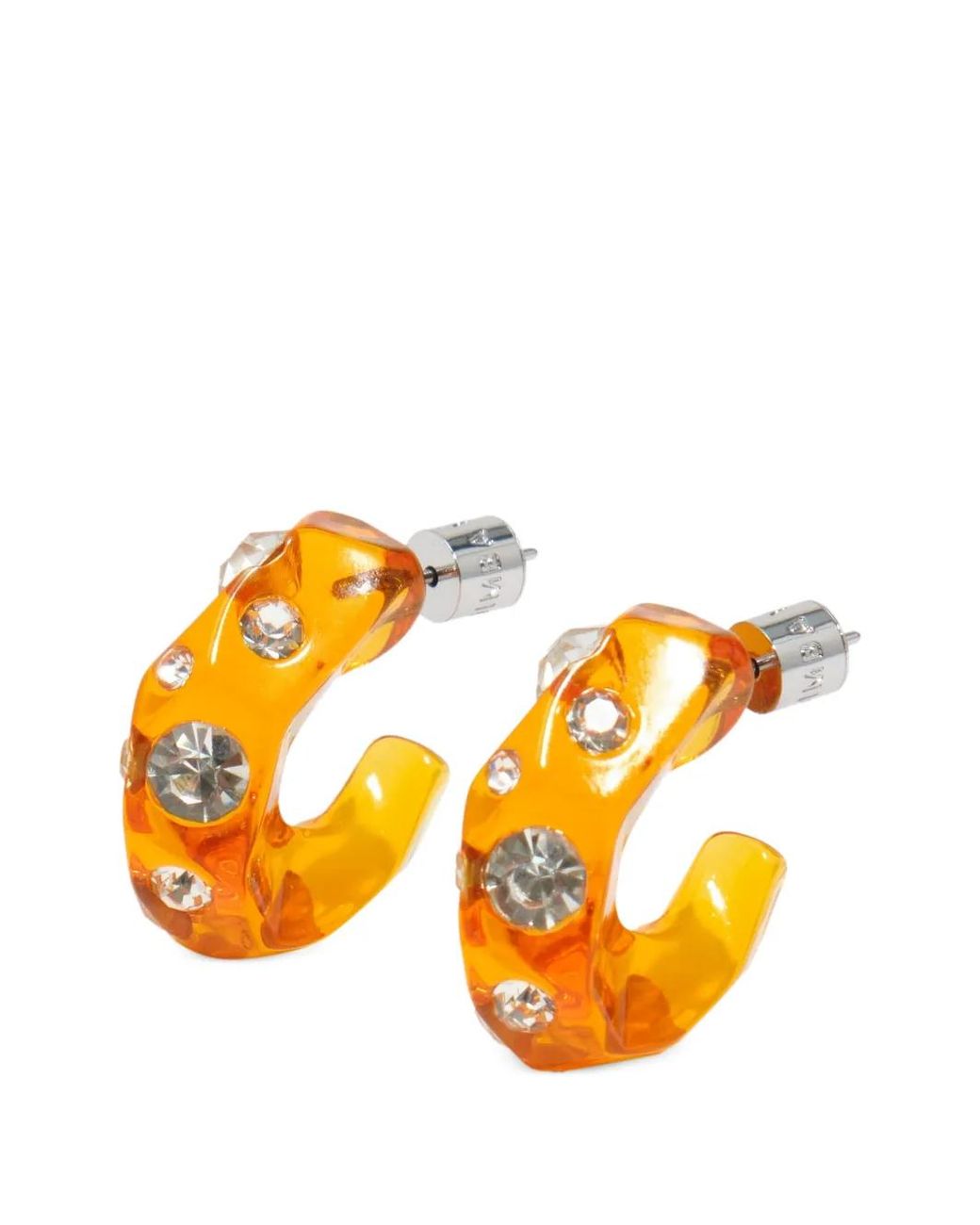 Bimba Y Lola Orange Amber Resin And Crystals Hoop Earrings