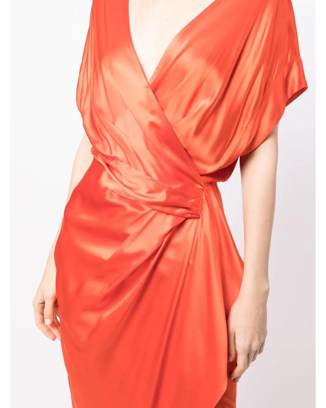 Michelle Mason Red Robe Portefeuille Longue À Détails Drapés
