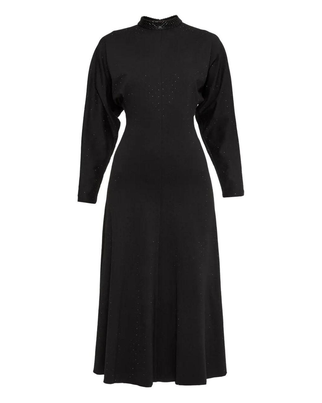Nissa Black Rhinestone-Embellished Midi Dress