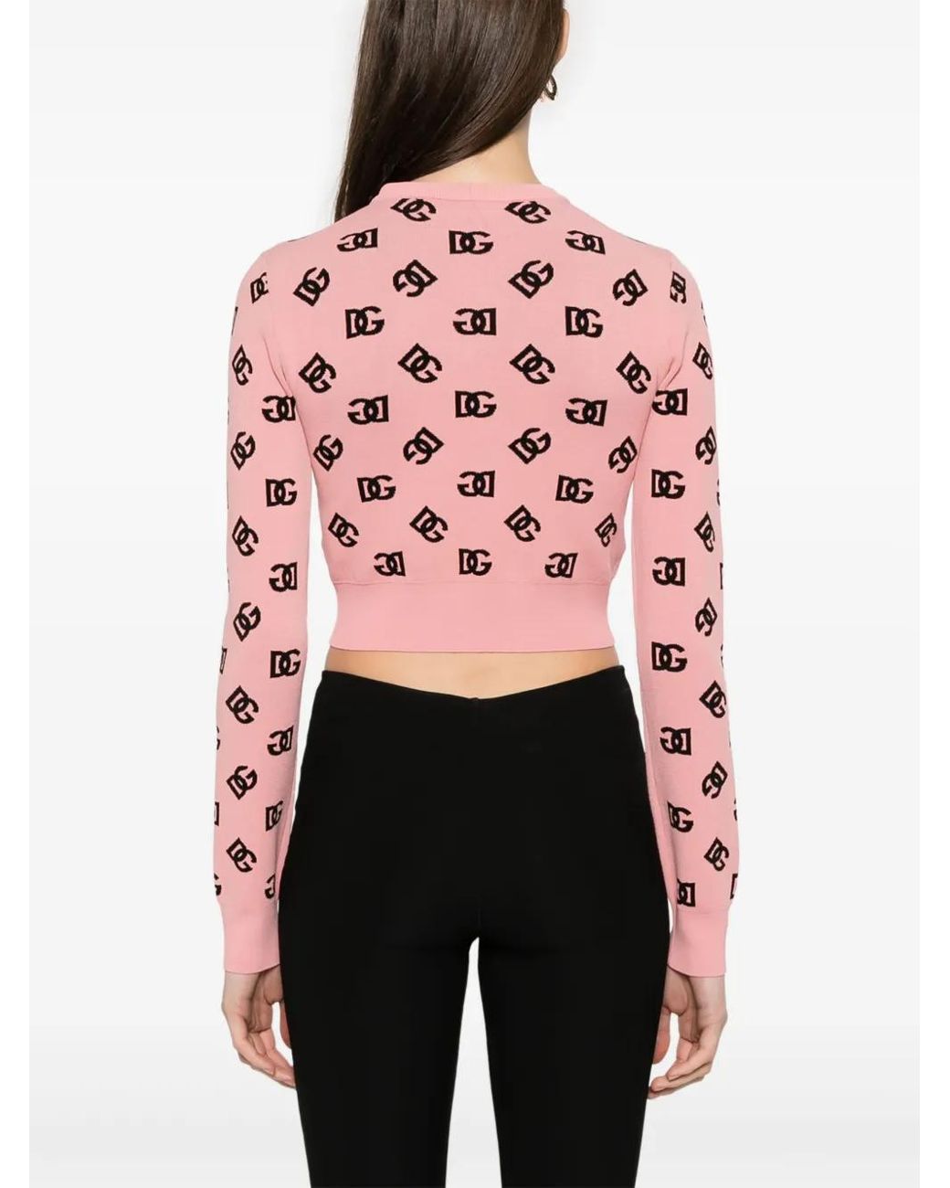 Dolce & Gabbana Pink Crop Sweater With All-Over Printed Dg Logo