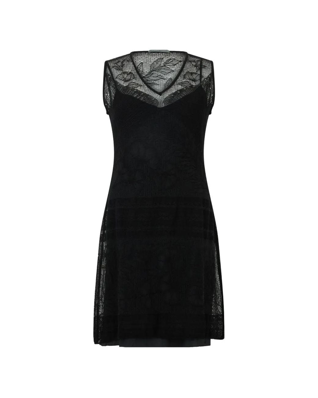 Alberta Ferretti Black Lace-Panel Sleeveless Mini Dress