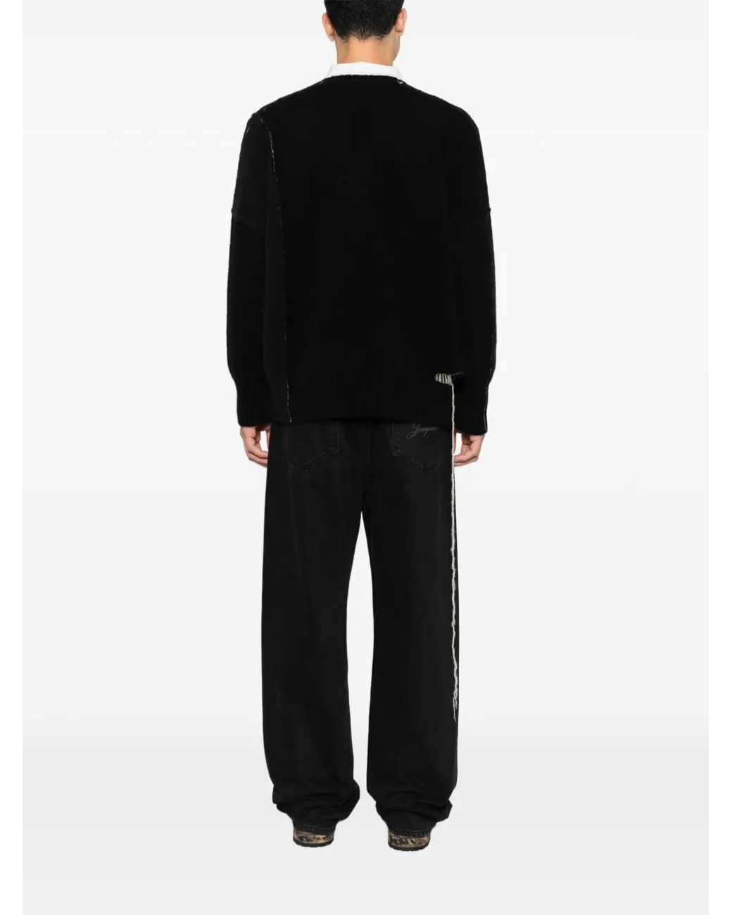 Isabel Benenato Black Distressed V-Neck Sweater for men