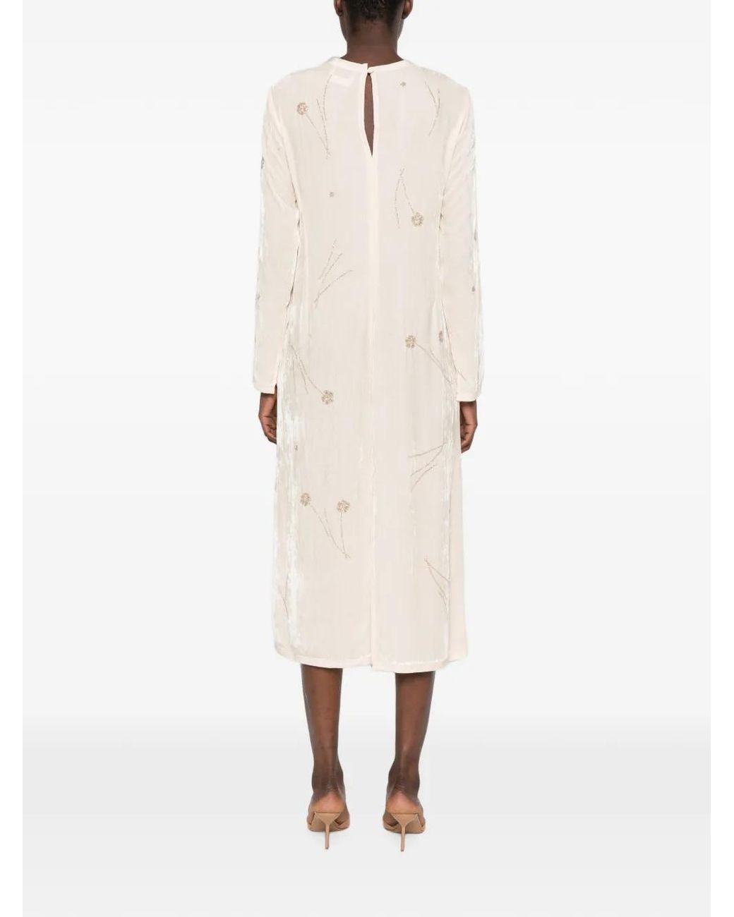 Forte_forte White Embroidered Crushed-Velvet Midi Dress