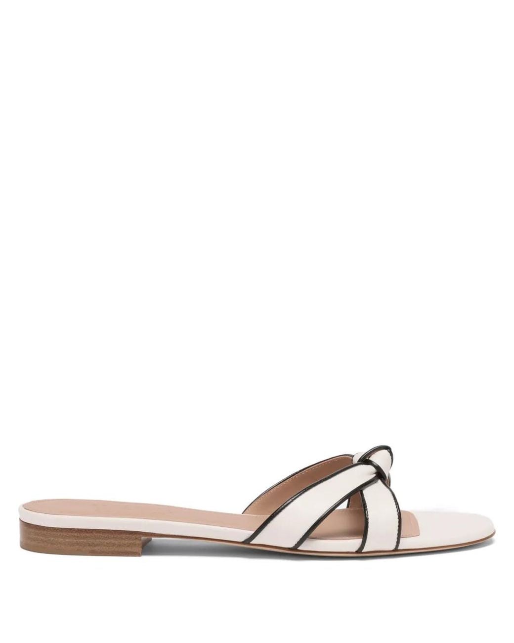 Malone Souliers White Raquel Knot Leather Flat Sandals