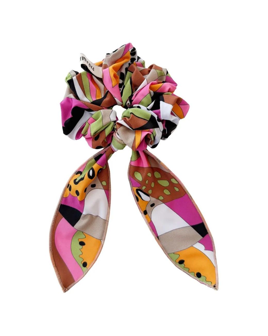 Paramidonna White Abstract-Print Scrunchie