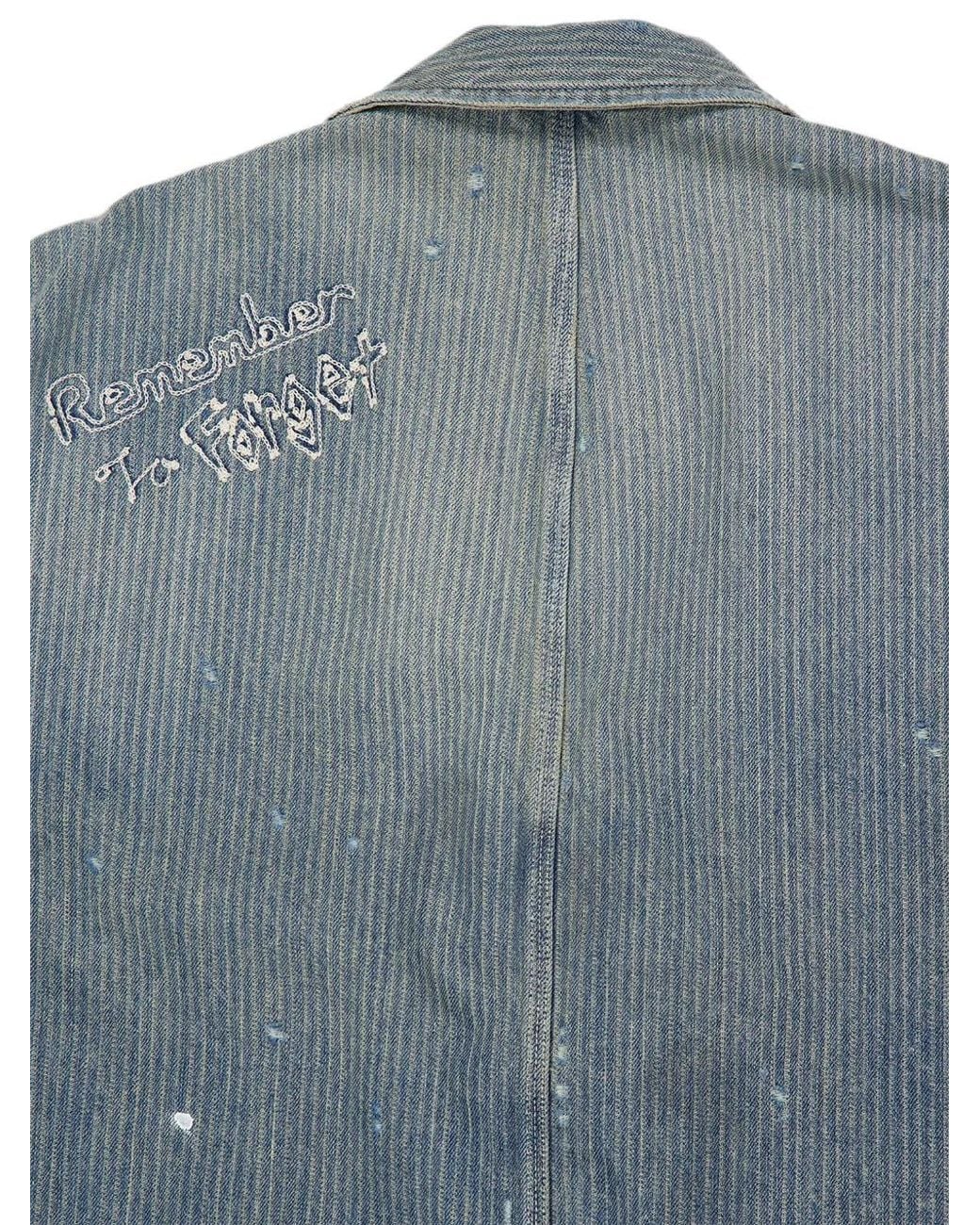 Maison Mihara Yasuhiro Blue Chore Stripe-Pattern Paint-Splatter Denim Jacket