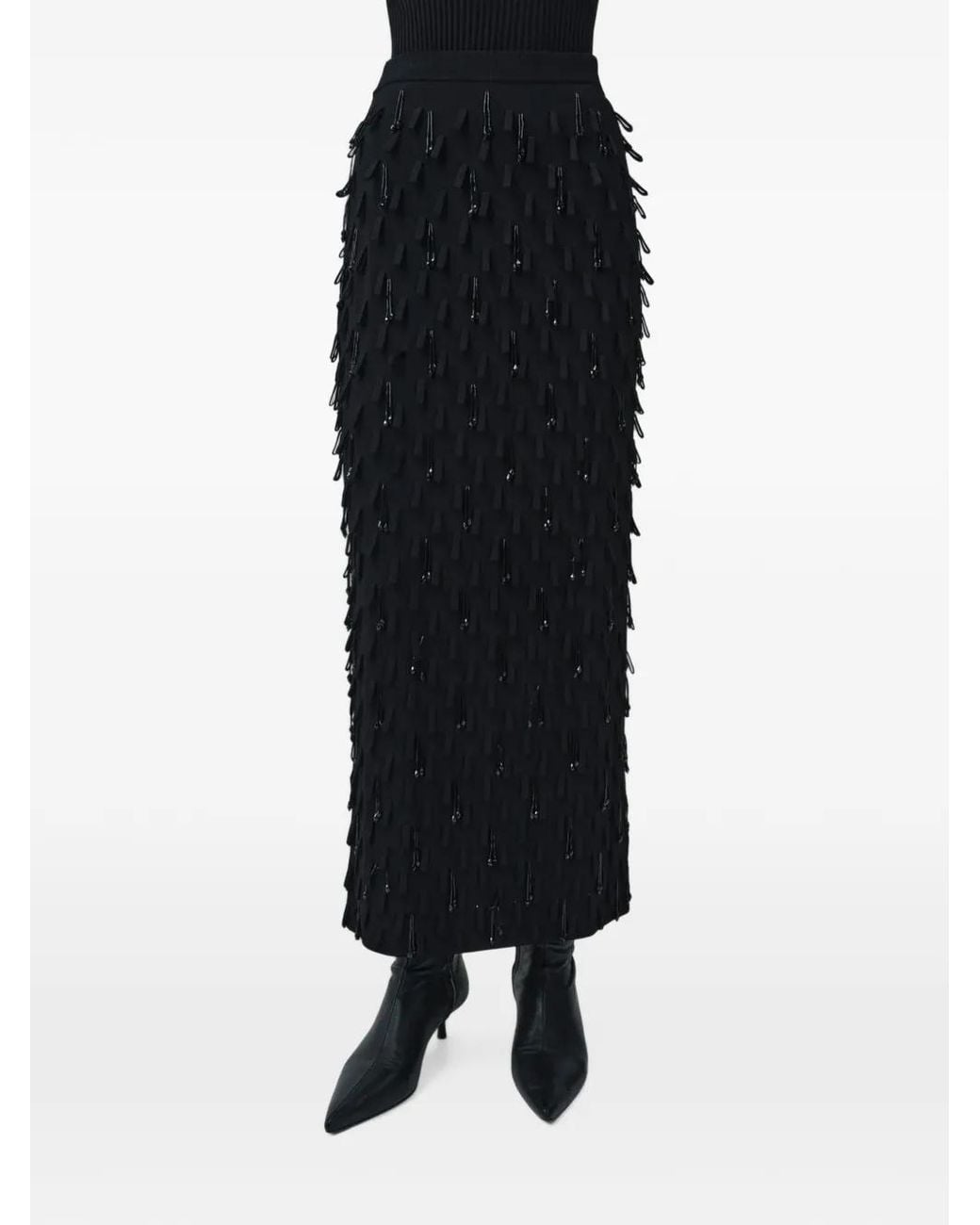 Jonathan Simkhai Black Bree Fringed Midi Skirt