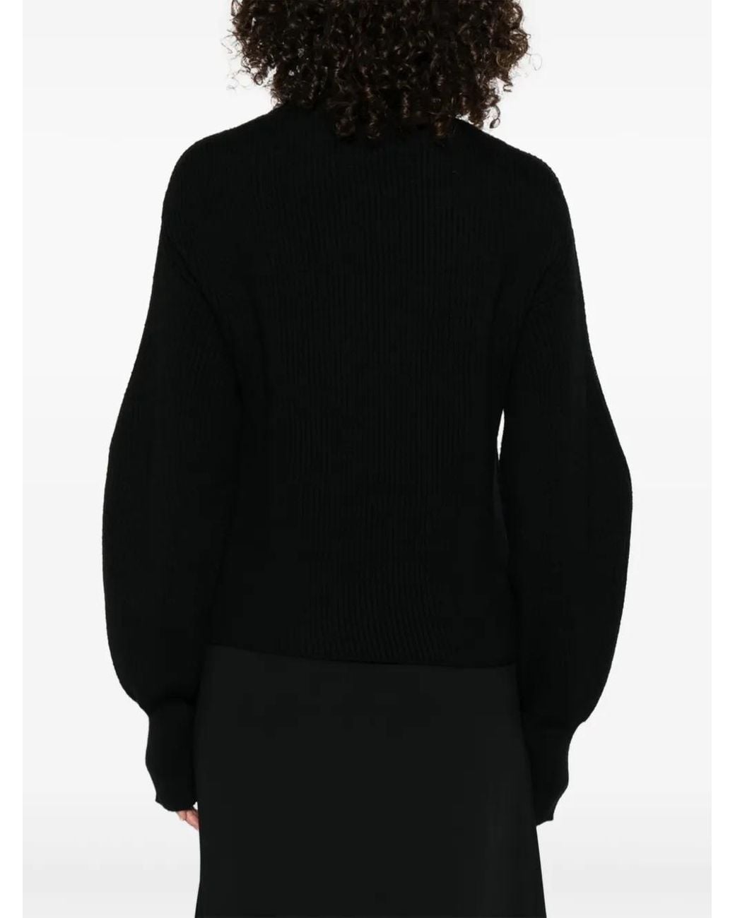 P.A.R.O.S.H. Black Ribbed Balloon-Sleeve Sweater