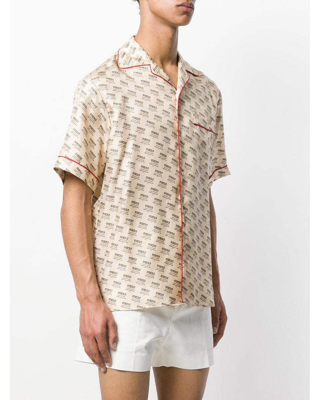 Gucci Invite Stamp Bowling Shirt in Natural for Men | Lyst Australia