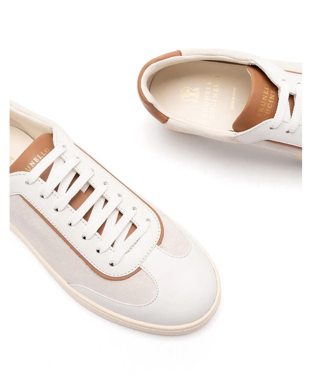 Brunello Cucinelli Natural Suede And Polished Calfskin Sneakers for men