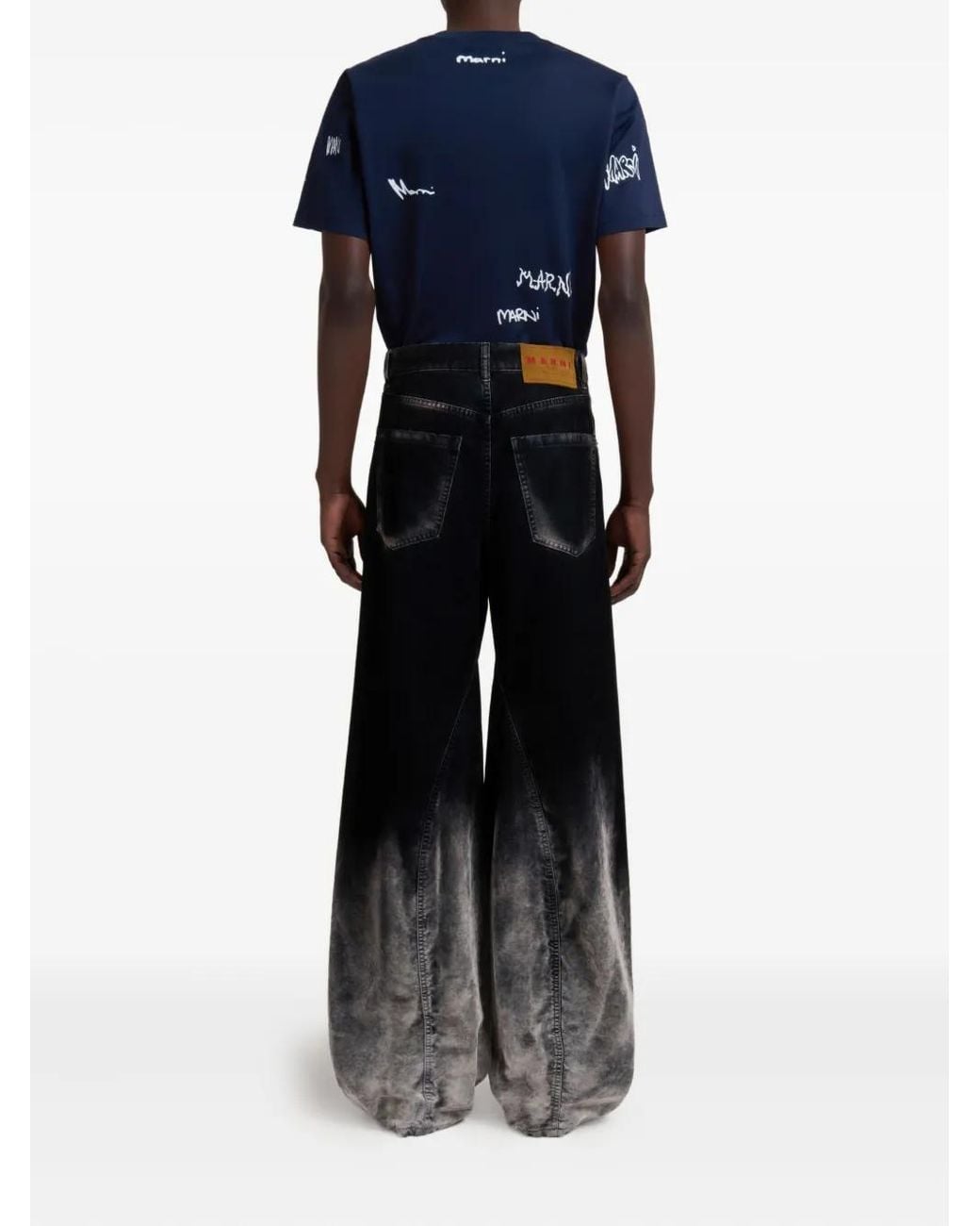 Marni Black Flocked Denim Twisted Jeans for men