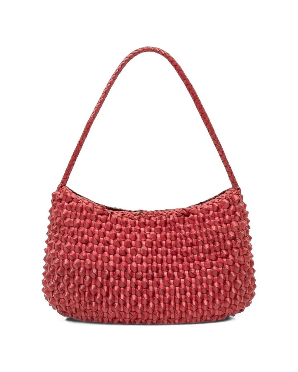 Dragon Diffusion Red Basil Woven Leather Tote Bag