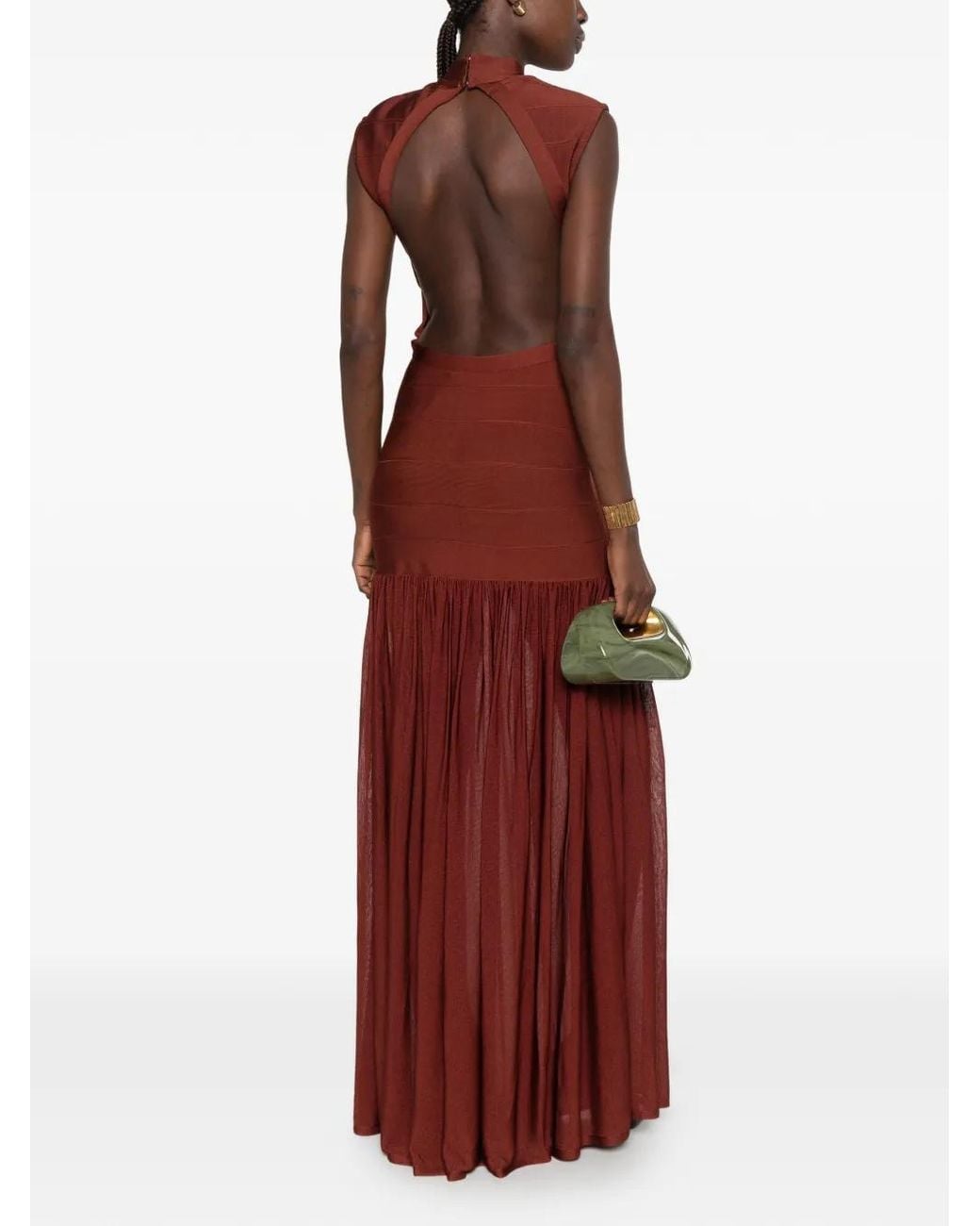 retroféte Red Open-Back Bandage-Style Maxi Dress