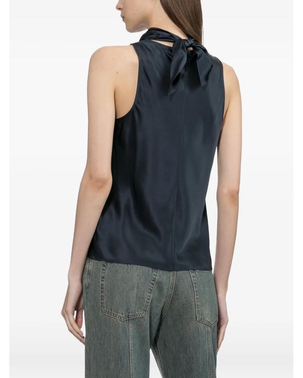 Helmut Lang Blue Ruffled Silk Top