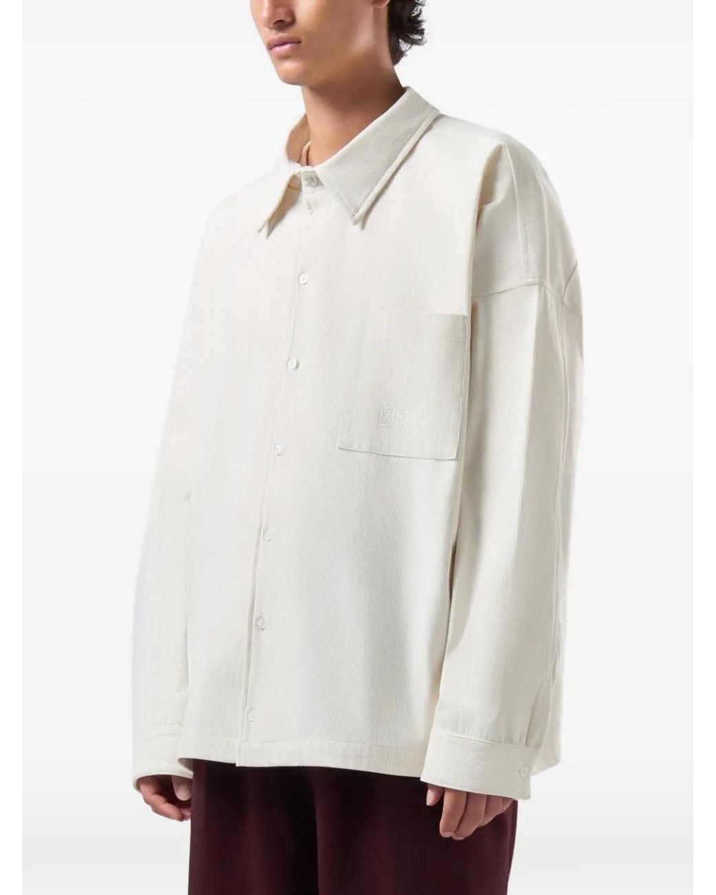 Gcds White Corduroy Chest-Pocket Shirt for men