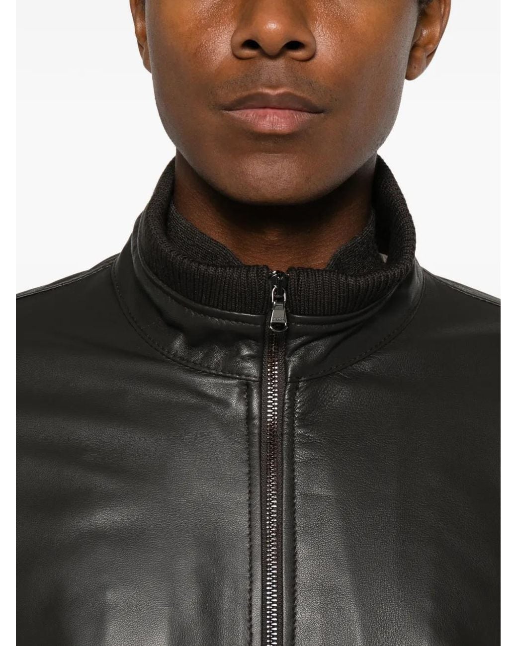 Barba Napoli Black Zip-Up Leather Jacket for men