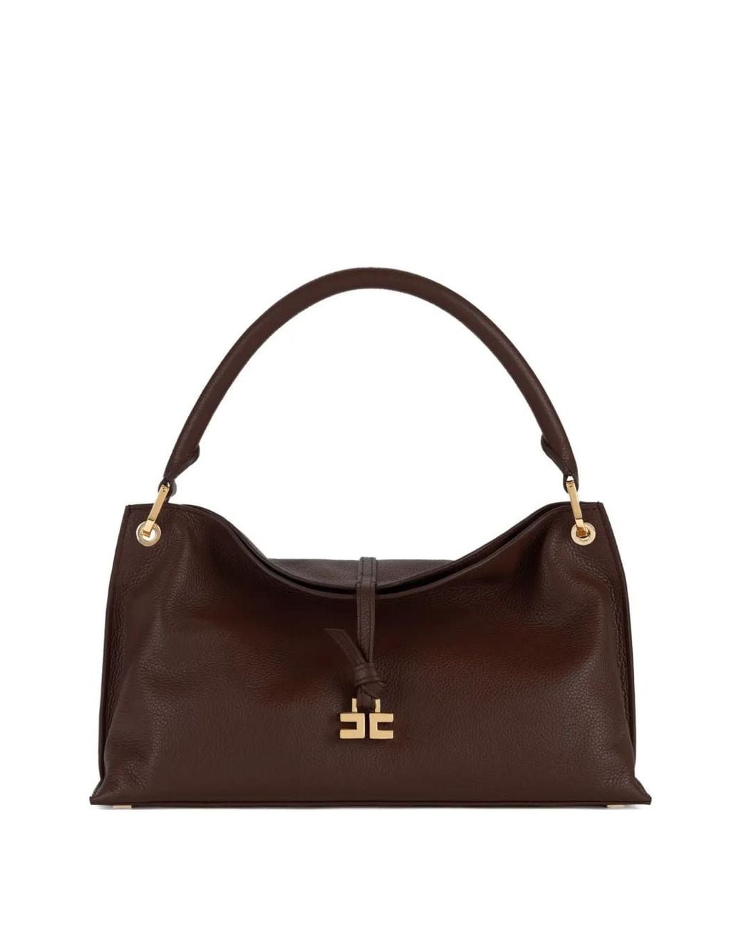 Elisabetta Franchi Brown Medium Boulevard Leather Tote Bag