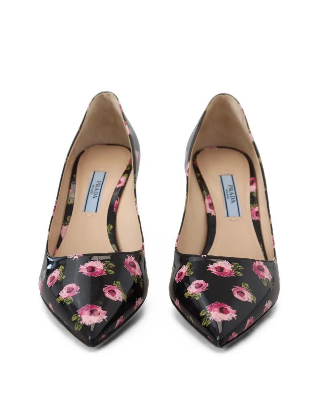 Prada Black Floral-Print Patent Leather Pumps