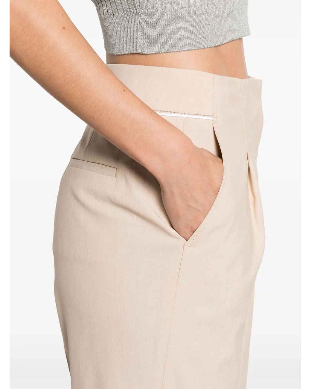 Peserico Natural Chain-Detail Tapered-Leg Trousers