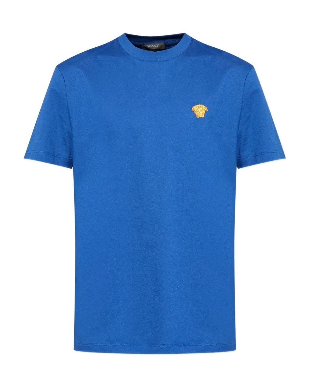 Versace Blue Embroidered Cotton-Jersey T-Shirt for men