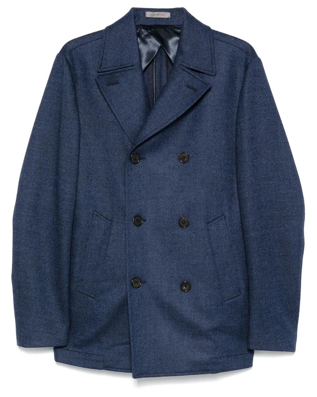Corneliani Blue Striped Peacoat for men