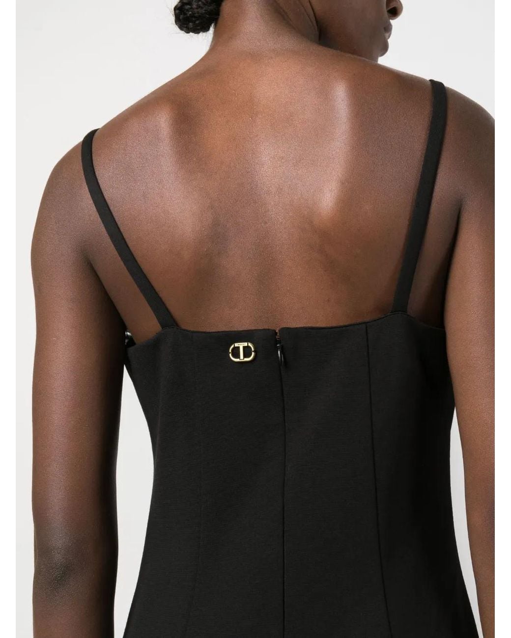 Twinset Black Feather-Trim Fitted Minidress