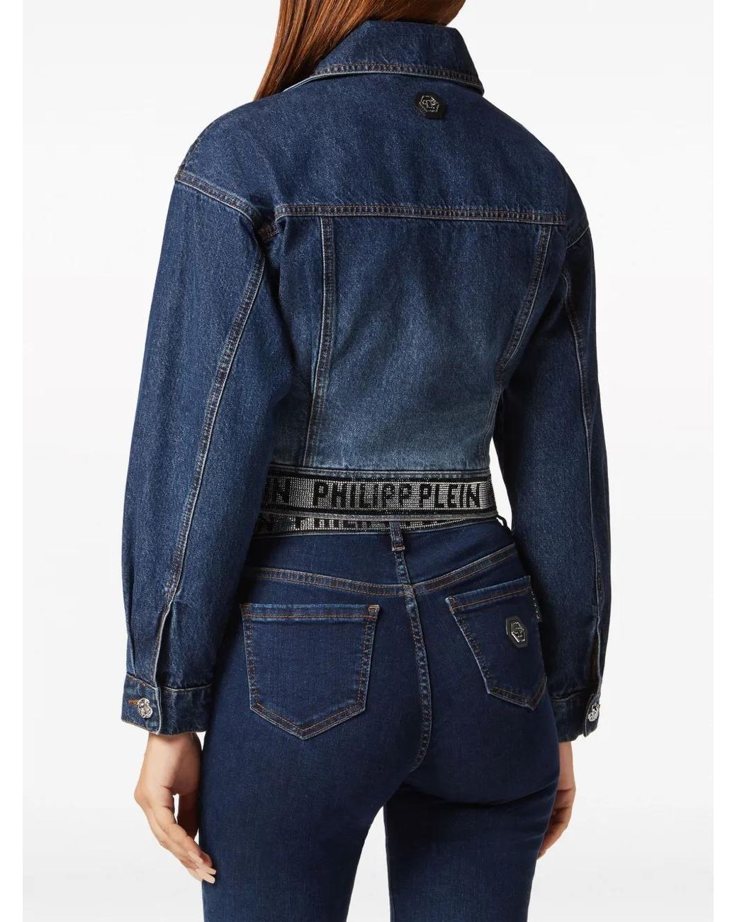 Philipp Plein Blue Crystal Cropped Denim Jacket