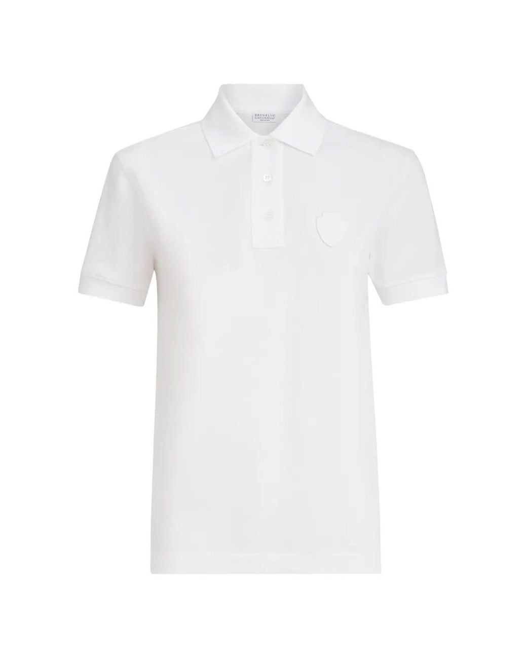 Brunello Cucinelli White Polo En Coton Piqué Stretch Avec Logo