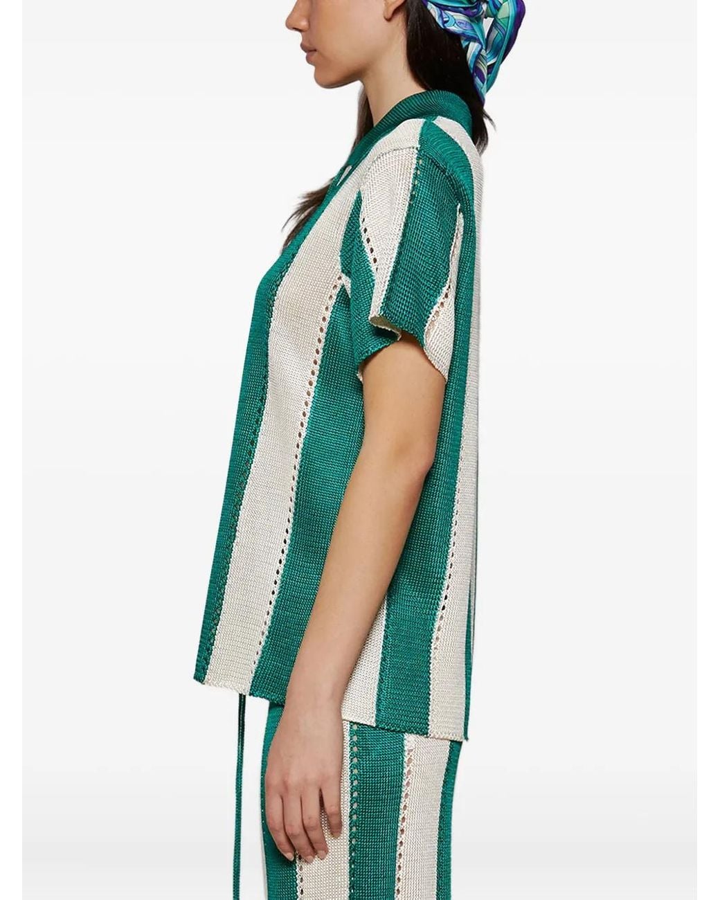 Calle Del Mar Green Striped Short-Sleeve Shirt