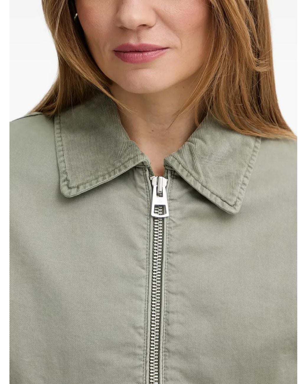 Marc O' Polo Green Corduroy-Collar Zip-Up Jacket