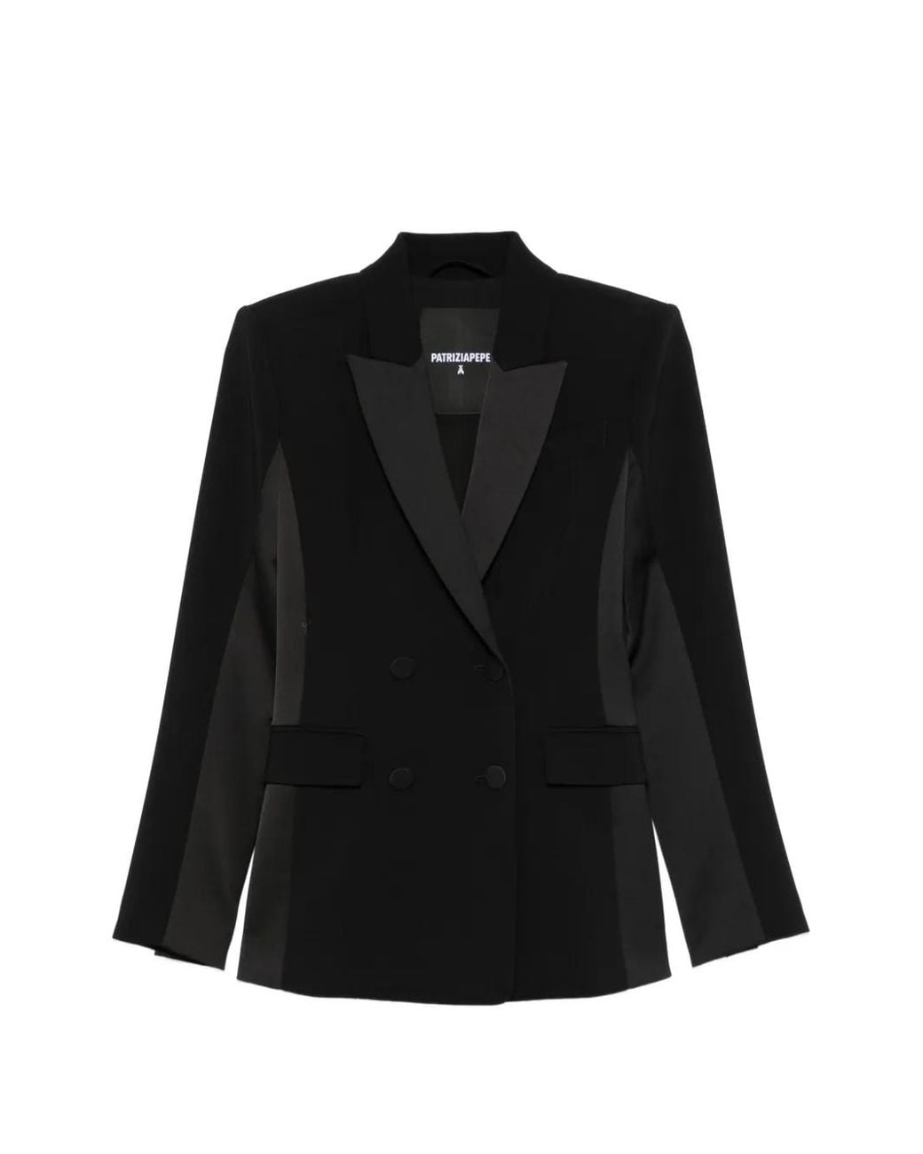 Patrizia Pepe Black Double-Breasted Crepe Blazer