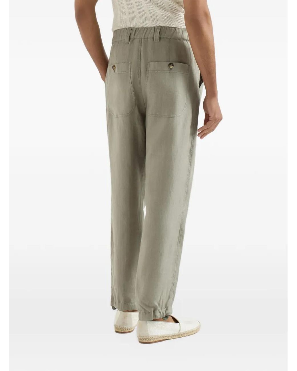 Brunello Cucinelli Gray Linen Micro Chevron Trousers With Drawstrings for men