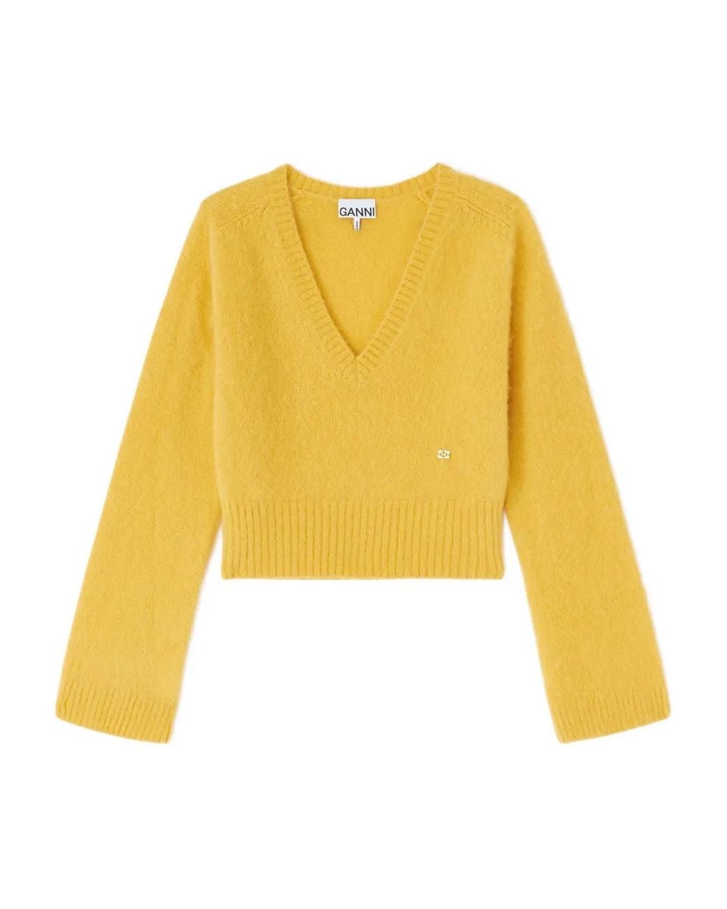Ganni Yellow V-Neck Sweater