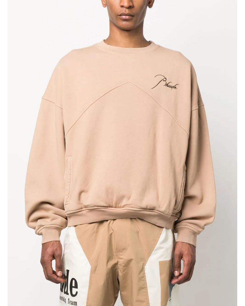 Rhude Natural Logo-Print Slouchy Sweatshirt for men