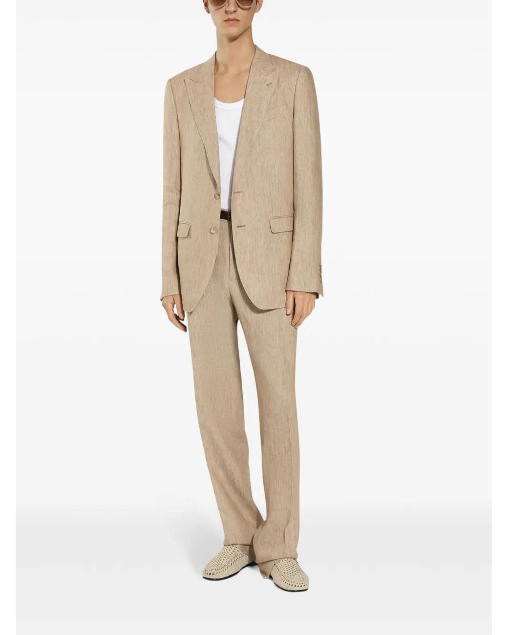 Dolce & Gabbana Natural Tapered Twill Linen Trousers for men