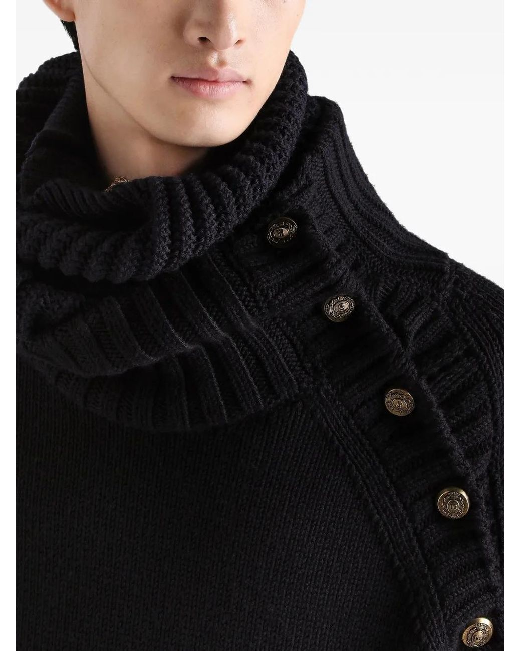 Dolce & Gabbana Black Smooth-Knit Turtleneck With Logo for men